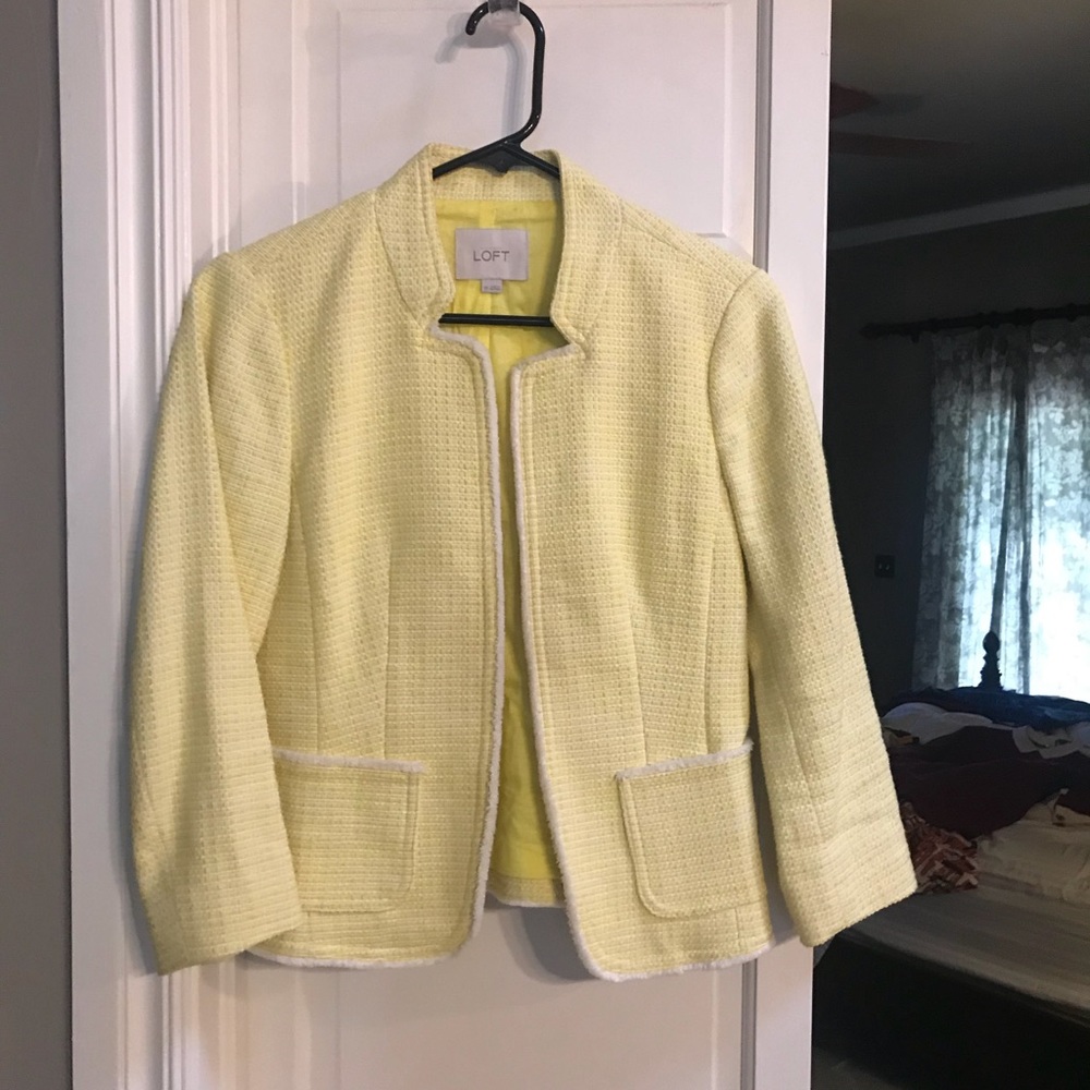 Ann Taylor Loft tweed blazer, yellow/white, sz xs